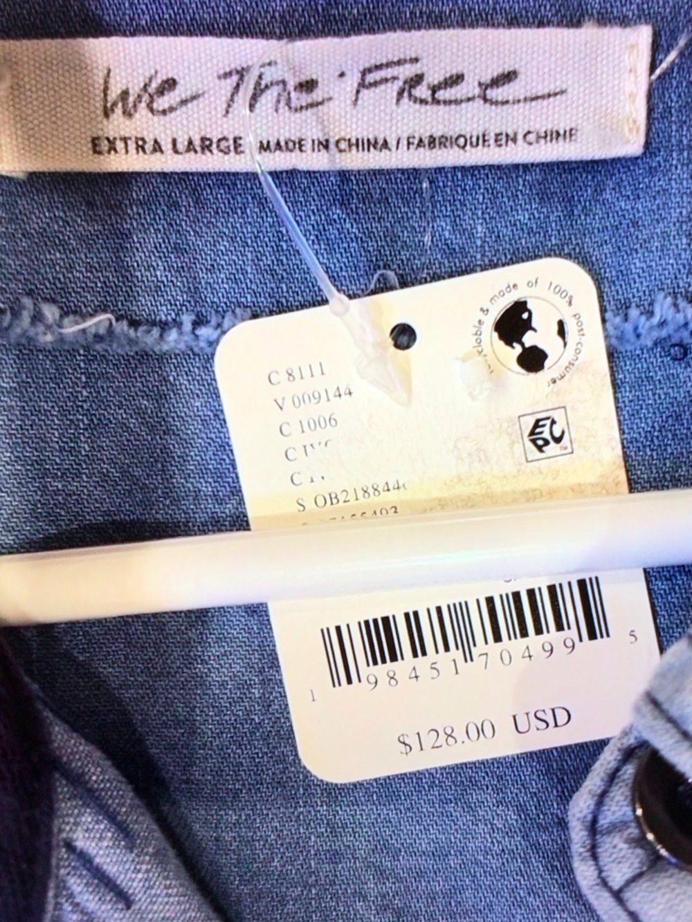 We The Free Patchwork Light Blue Denim Shirt Jacket - Picture 3 of 9